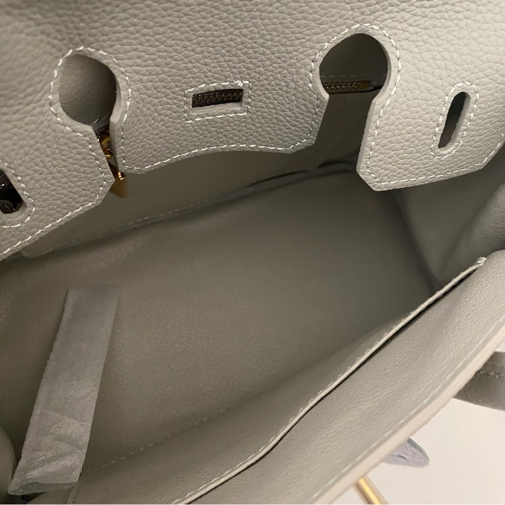 Gray Colorblock Structured 25 BK Leather Bag Lock & Key Satchel Crossbody S2 - Picture 10 of 16